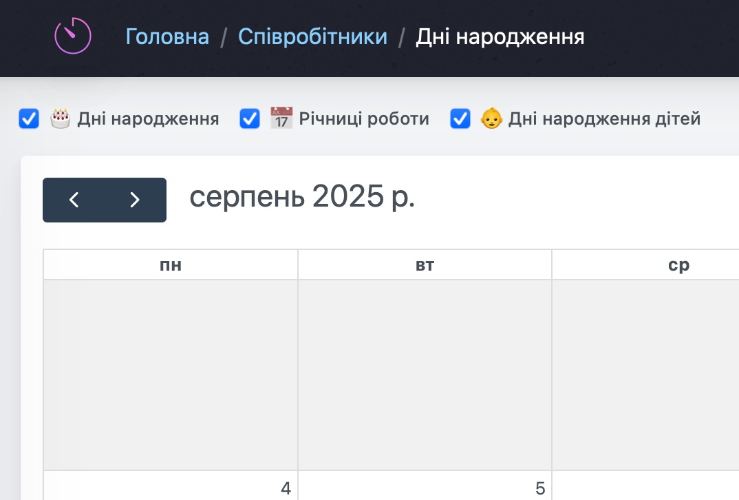 Дні народження дітей співробітників
